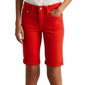 Lauren Ralph Laurent Mid-Rise Denim Bermuda Shorts in Red, Women's